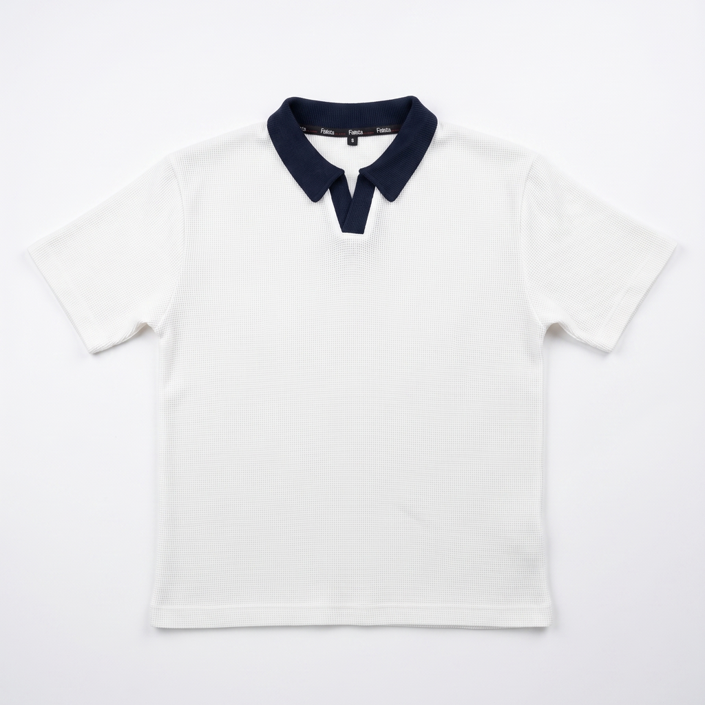 The Waffle Polo - Ivory & Navy