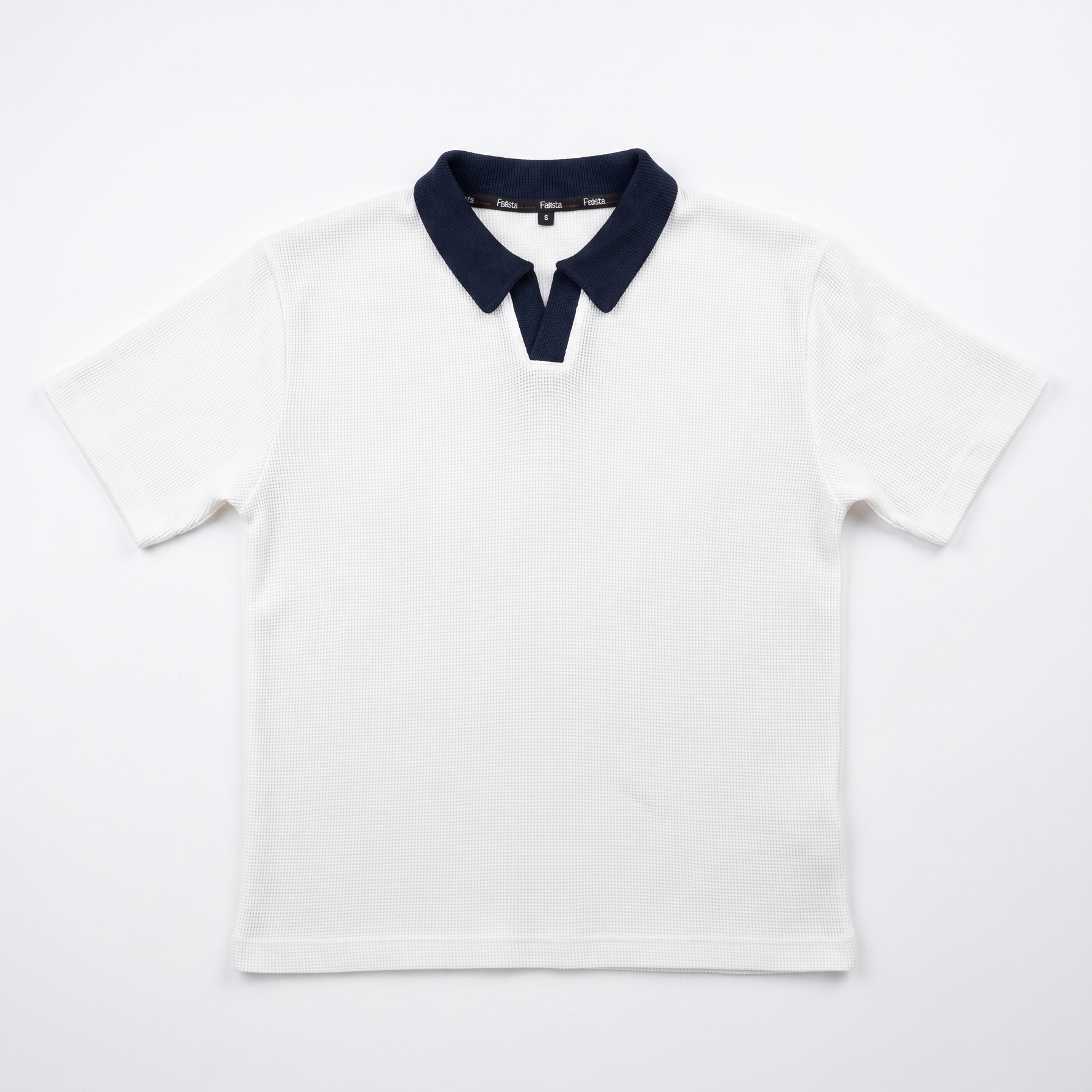 The Waffle Polo - Ivory & Navy